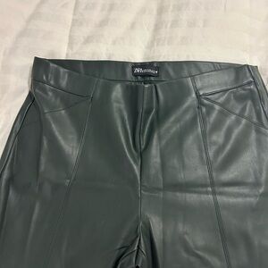 Zara Faux Leather Skinny Pants in Forest Green